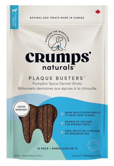 Crumps' Natural Plaque Busters With Pumpkin Spice - Dog Dental Chews - 10pc 270g - Maokids Pet