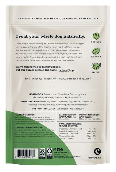 Crumps' Natural Plaque Busters With Bacon - Dog Dental Chew - 18pc 3.5in 255g - Maokids Pet