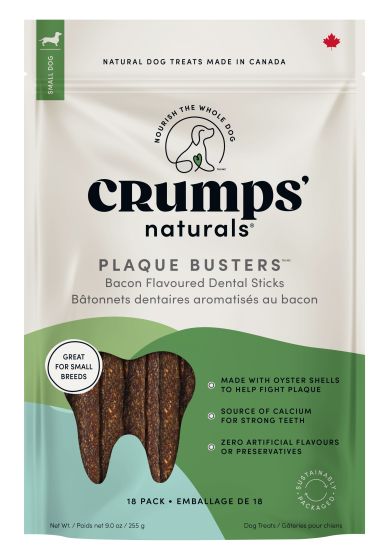Crumps' Natural Plaque Busters With Bacon - Dog Dental Chew - 18pc 3.5in 255g - Maokids Pet