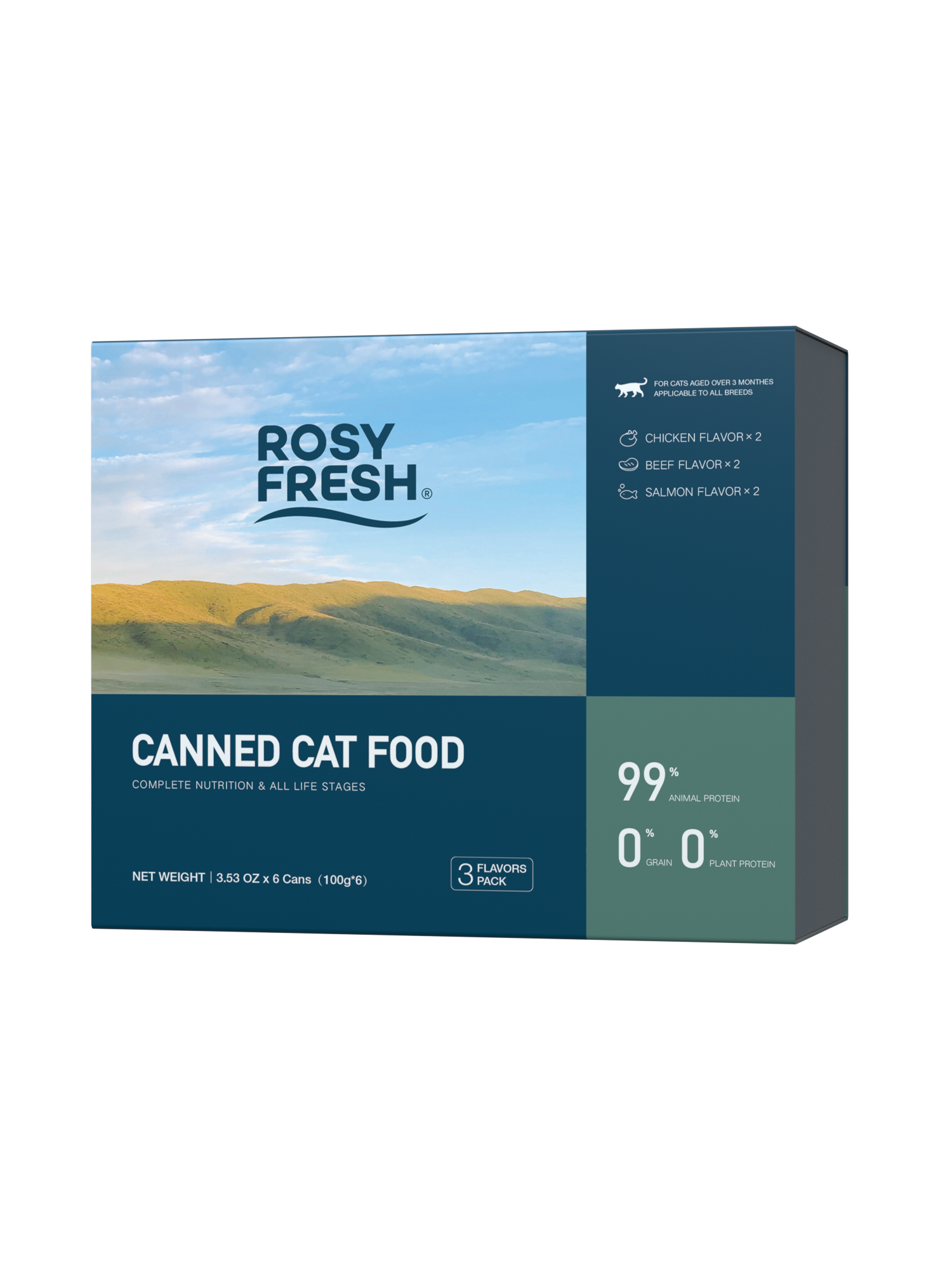 Rosy Fresh Chicken & Salmon & Beef Recipe Cat Wet Food - 100g*6 cans