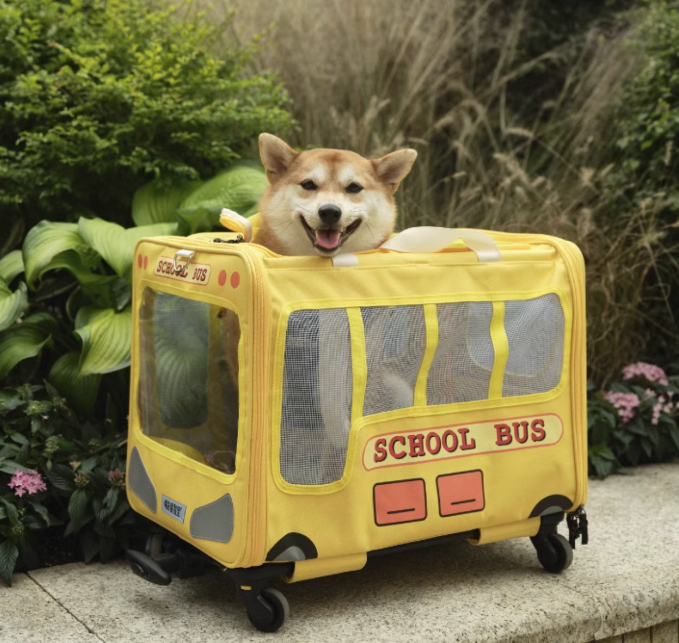 Purlab School Bus Luggage Trolley - Dual-Compartment Pet Carrier - Maokids Pet