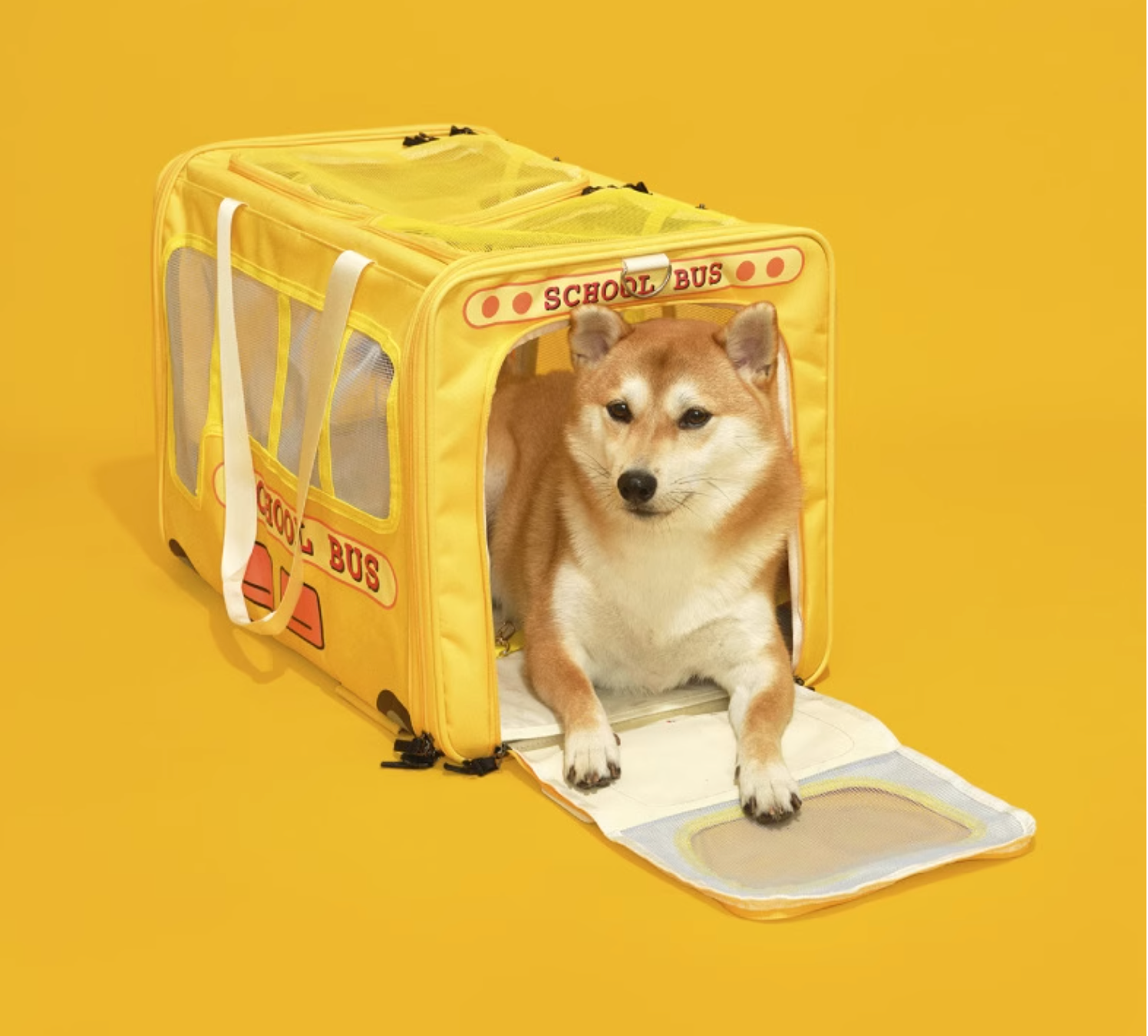 Purlab School Bus Luggage Trolley - Dual-Compartment Pet Carrier - Maokids Pet