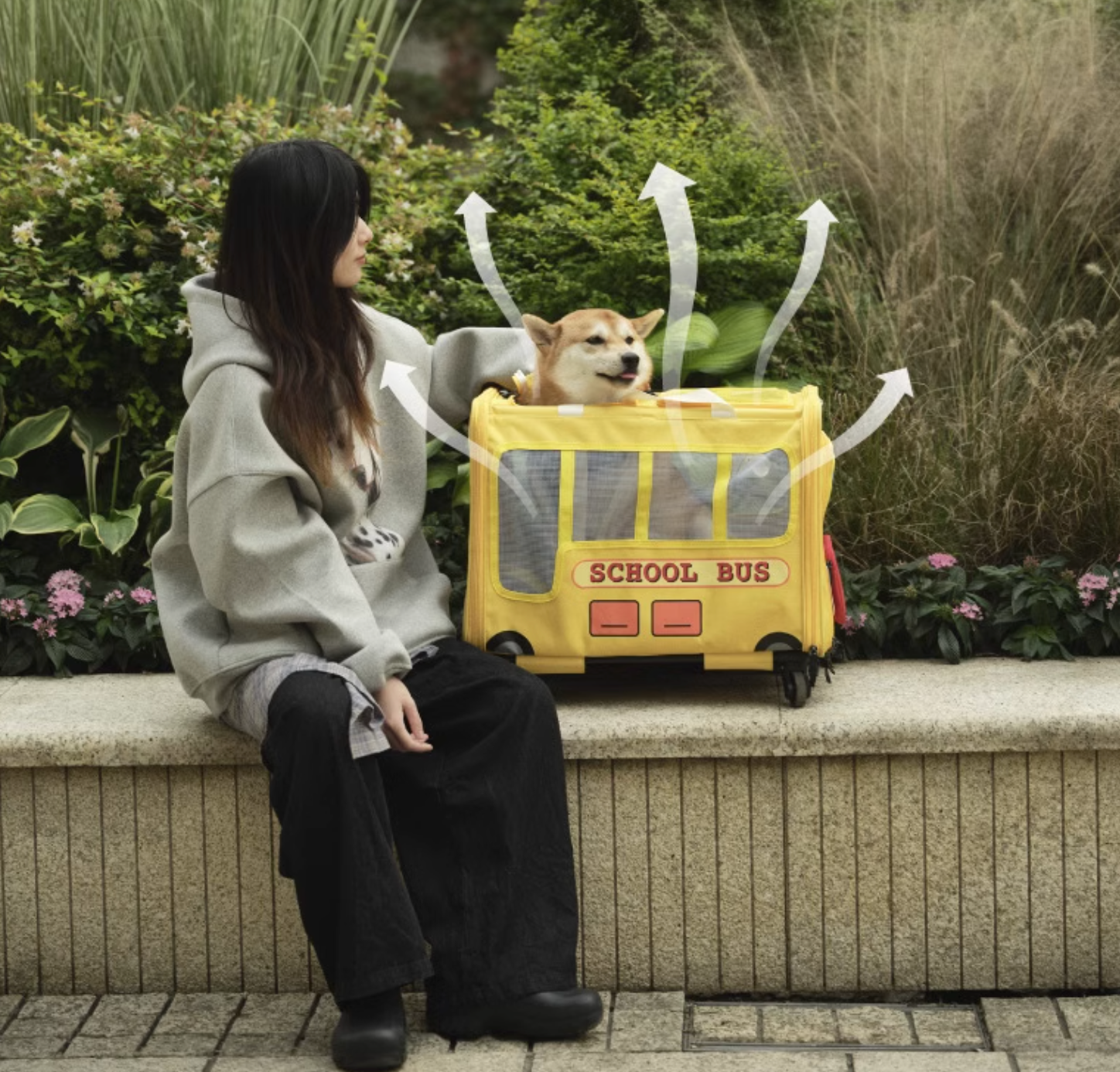 Purlab School Bus Luggage Trolley - Dual-Compartment Pet Carrier - Maokids Pet
