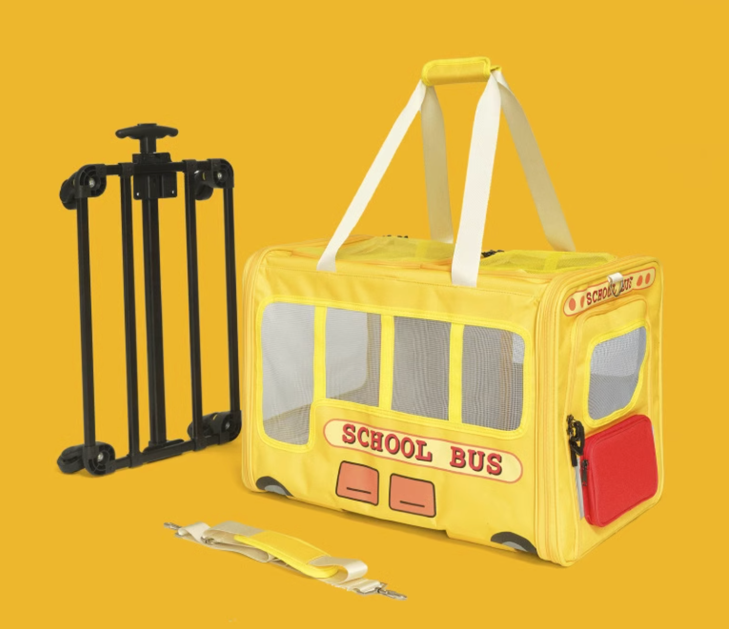 Purlab School Bus Luggage Trolley - Dual-Compartment Pet Carrier - Maokids Pet