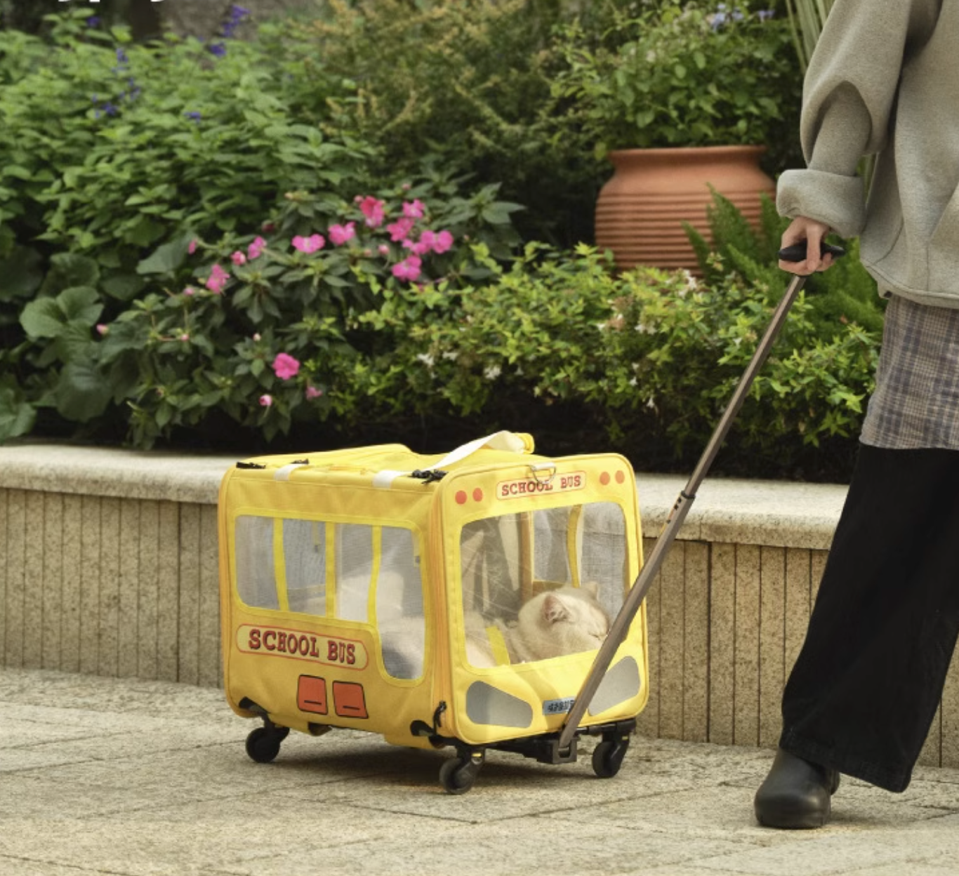Purlab School Bus Luggage Trolley - Dual-Compartment Pet Carrier - Maokids Pet