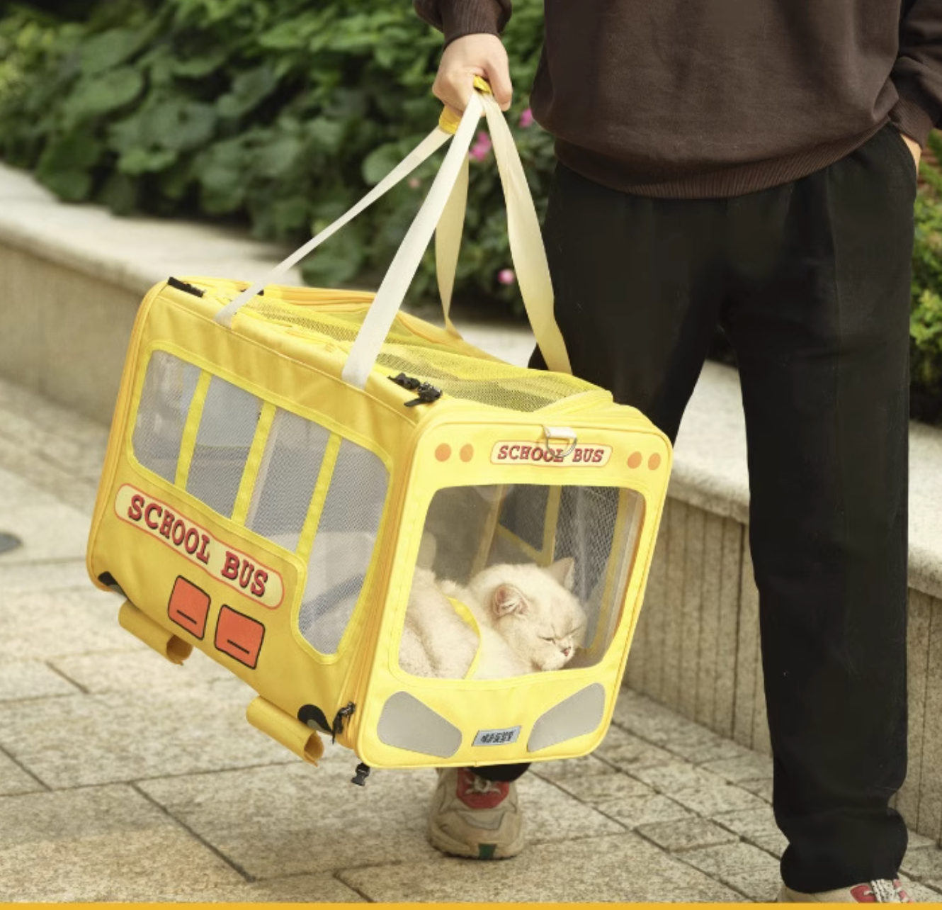 Purlab School Bus Luggage Trolley - Dual-Compartment Pet Carrier - Maokids Pet