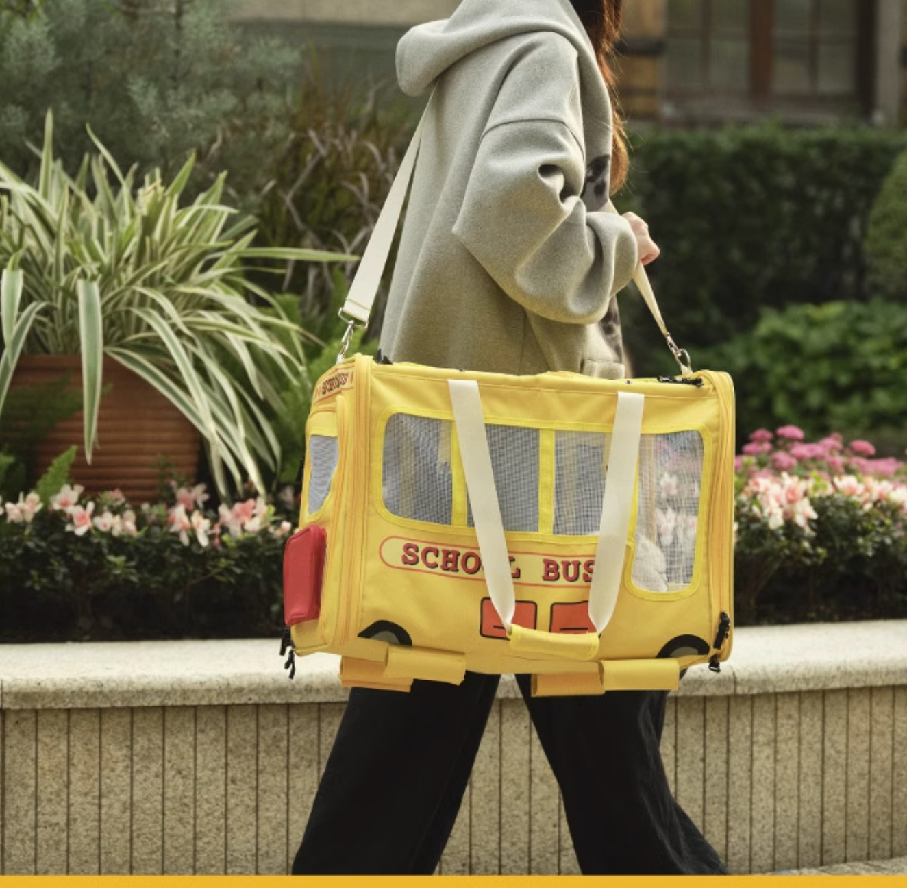 Purlab School Bus Luggage Trolley - Dual-Compartment Pet Carrier - Maokids Pet