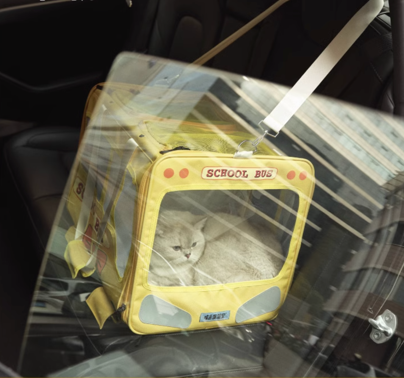 Purlab School Bus Luggage Trolley - Dual-Compartment Pet Carrier - Maokids Pet