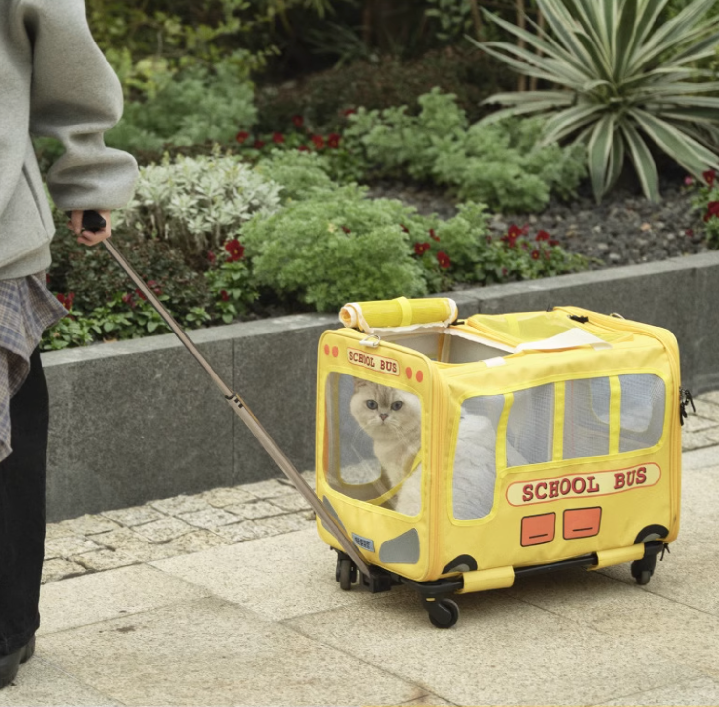 Purlab School Bus Luggage Trolley - Dual-Compartment Pet Carrier - Maokids Pet