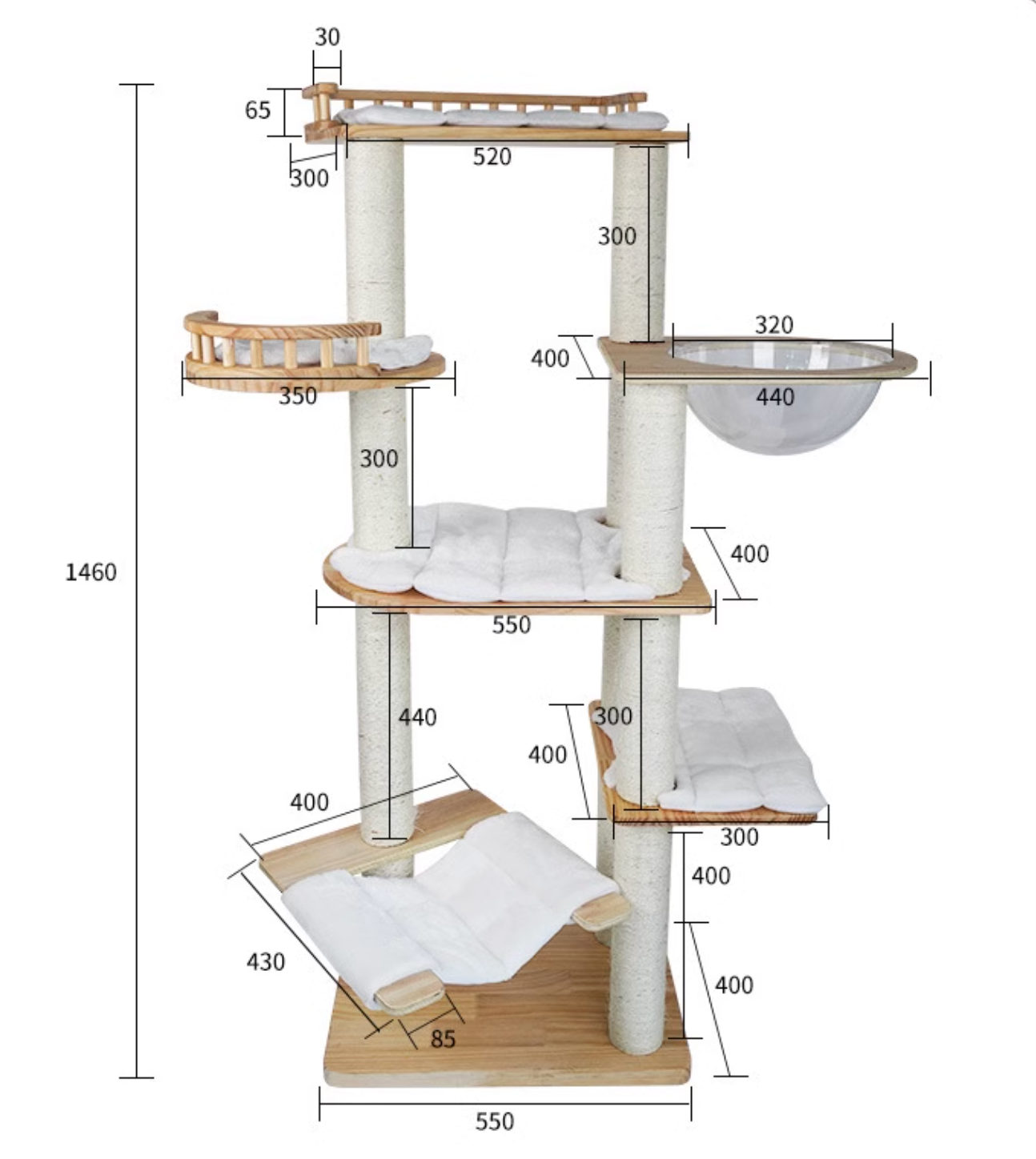 YuChong Sky Garden Solid Wood Cat Tree - 146cm - Maokids Pet