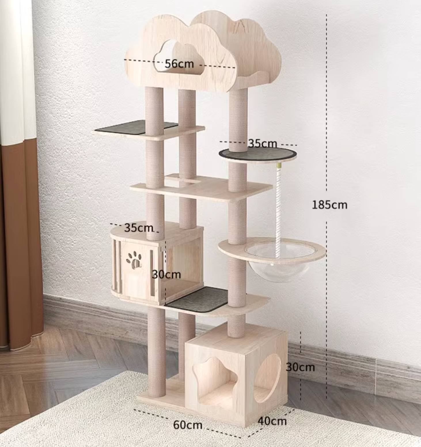 MengZhu Solid Wood Large Cloudy Cat Tree - Maokids Pet