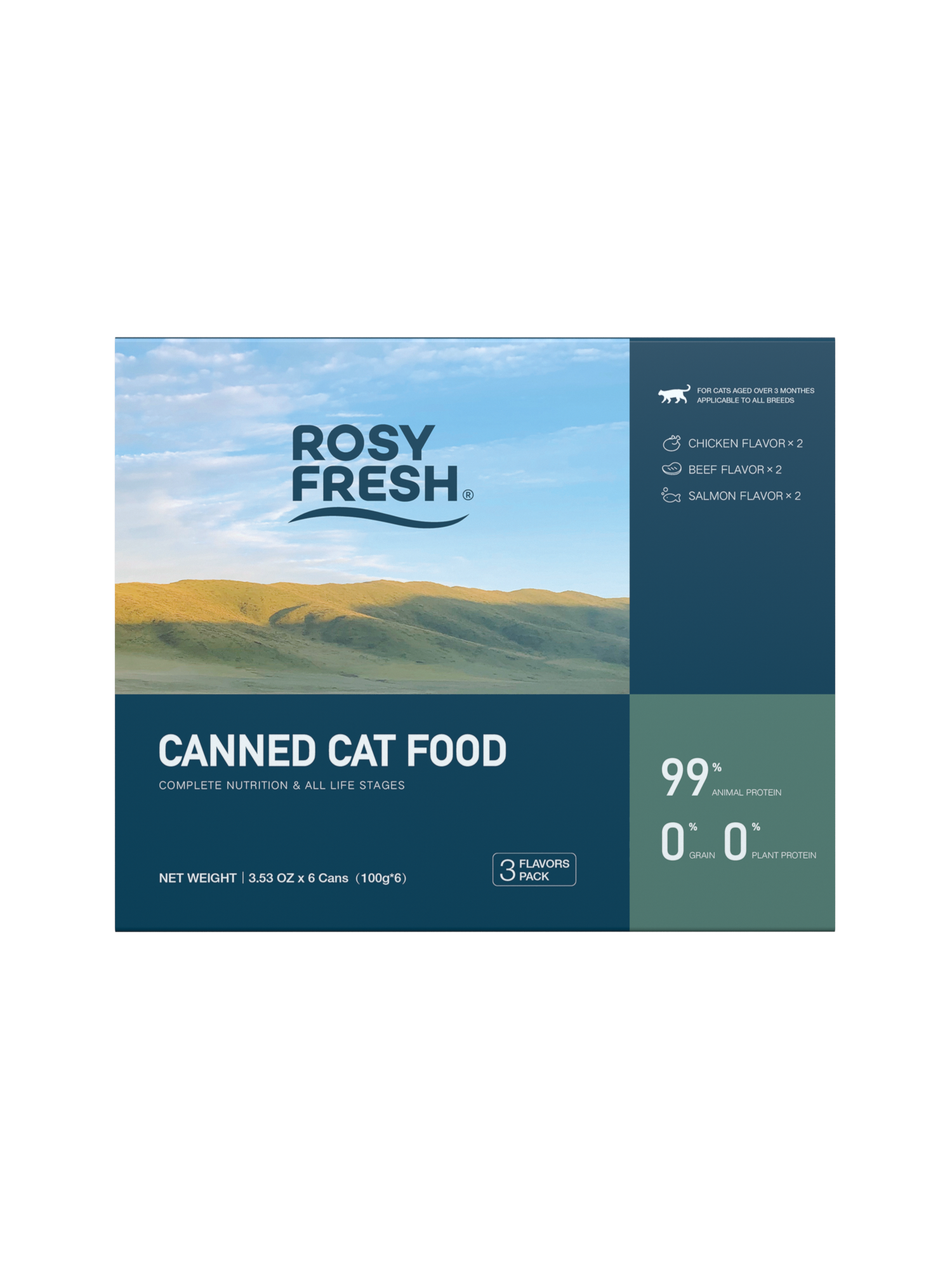 Rosy Fresh Chicken & Salmon & Beef Recipe Cat Wet Food - 100g*6 cans