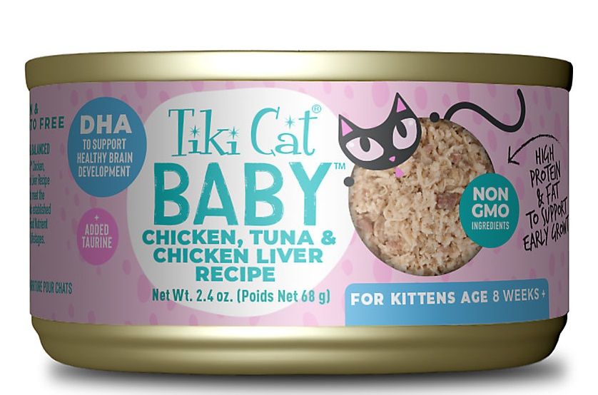 Tiki Cat Baby Kitten Chicken, Tuna & Chicken Liver Recipe Cat Wet Food - 2.4oz - Maokids Pet