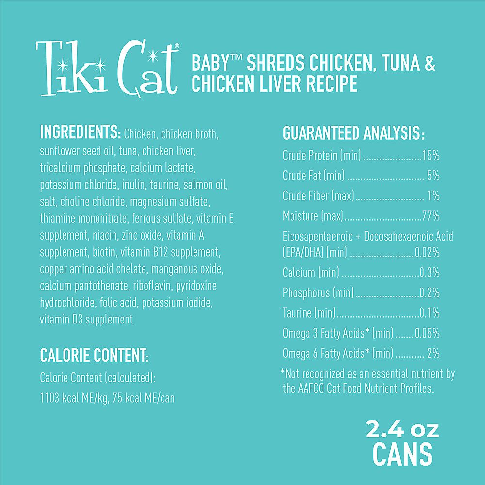 Tiki Cat Baby Kitten Chicken, Tuna & Chicken Liver Recipe Cat Wet Food - 2.4oz - Maokids Pet
