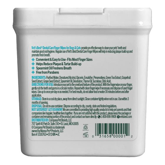Vet's Best Dental Finger Wipes For Dogs & Cats - 50ct - Maokids Pet
