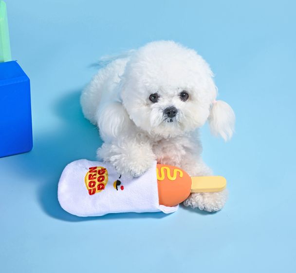 HugSmart Fuzzy Friends Food Party Dog Toy - Corn Dog