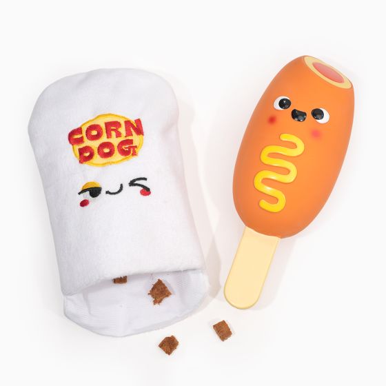 HugSmart Fuzzy Friends Food Party Dog Toy - Corn Dog