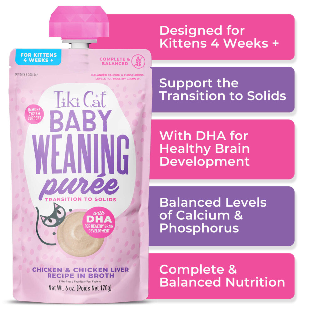 Tiki Cat Baby Weaning Purée Chicken & Chicken Liver Cat Wet Food - 6oz