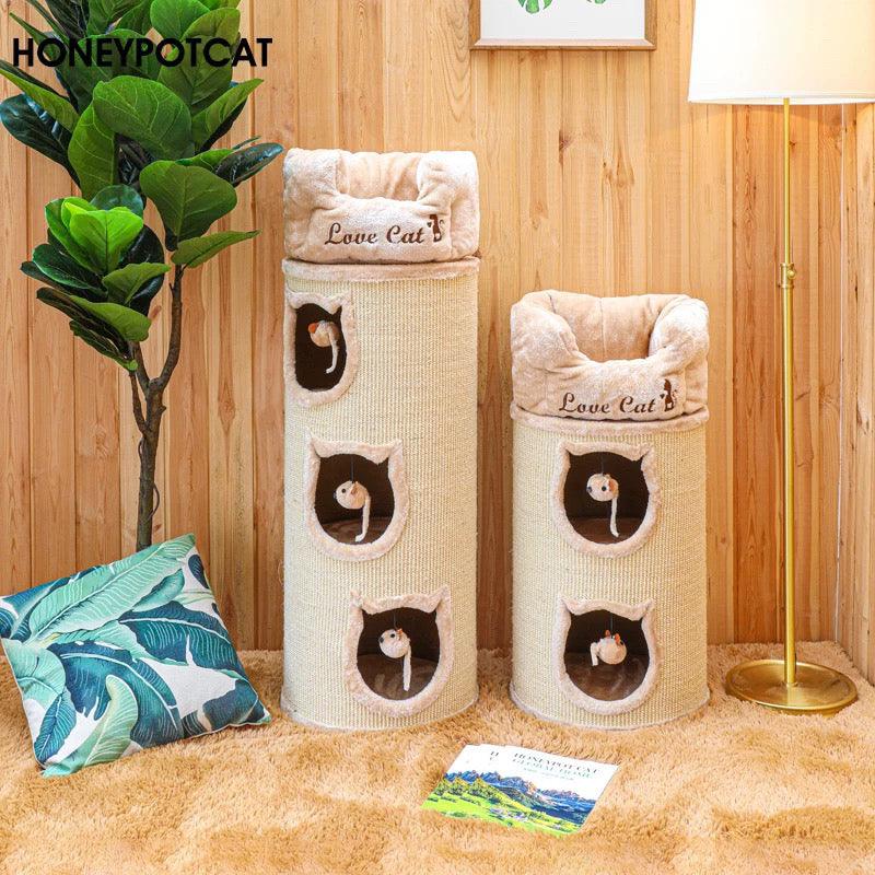 Honeypot Sisal Barrel Double-Layer Cat House - Maokids Pet