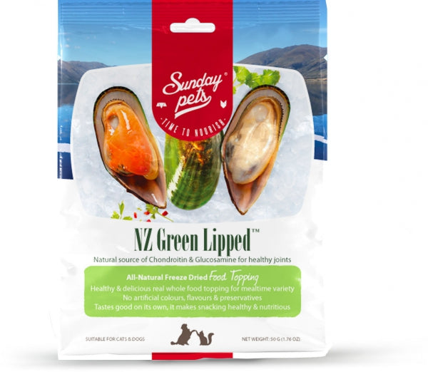 Sunday Pets NZ Green Lipped Mussel Freeze Dried Treats For Dog & Cat - 1.76oz - Maokids Pet