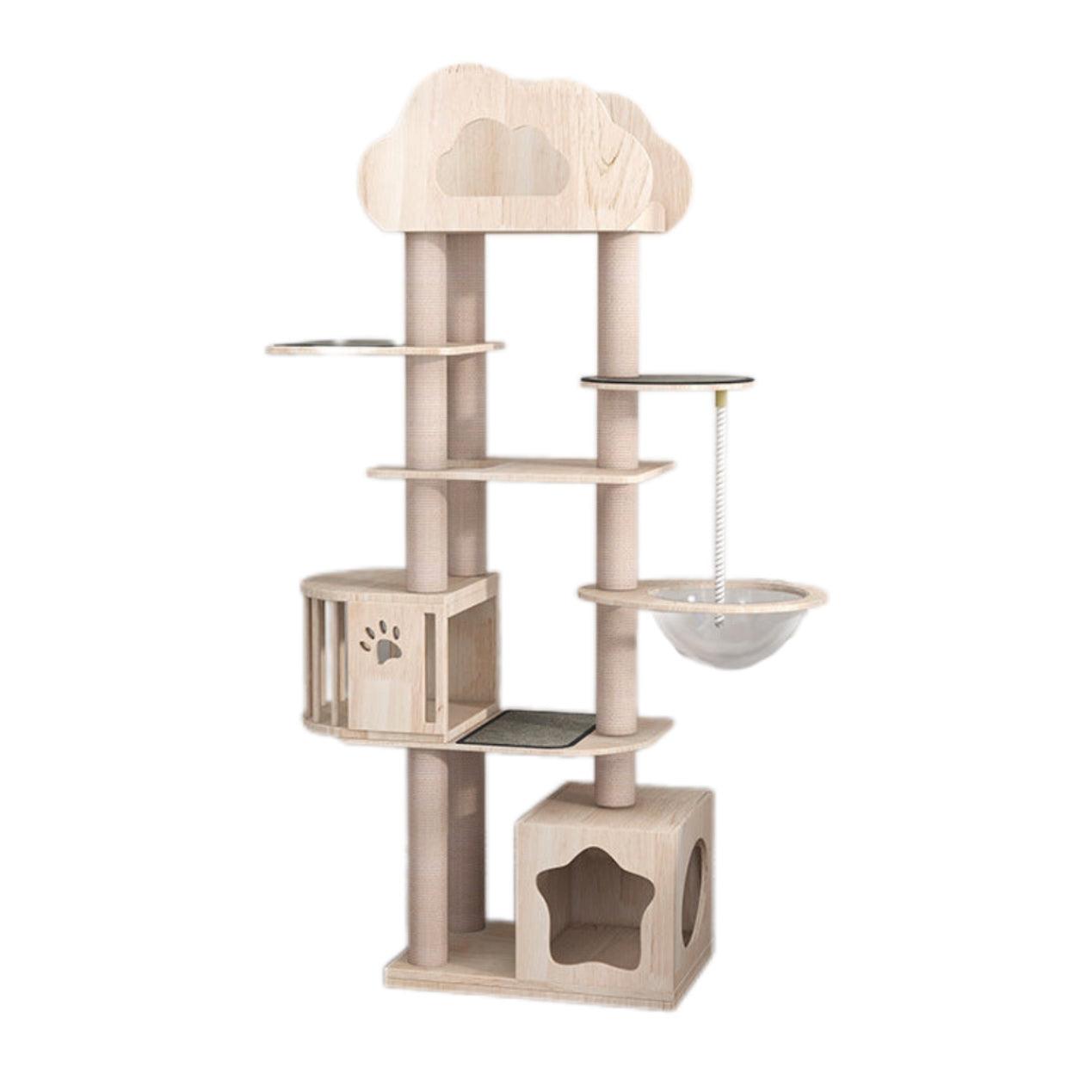 MengZhu Solid Wood Large Cloudy Cat Tree - Maokids Pet