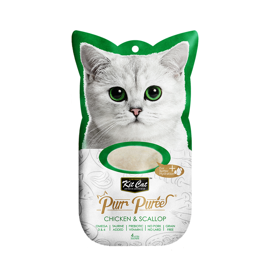 Kit Cat Purr Puree Cat Treat - Chicken & Scallop 4x15g - Maokids Pet