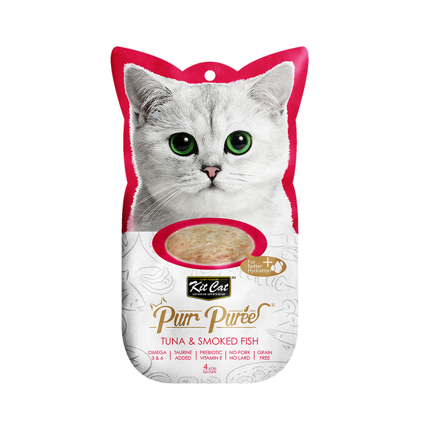 Kit Cat Purr Puree Cat Treat - Tuna & Smoke Fish 4x15g - Maokids Pet