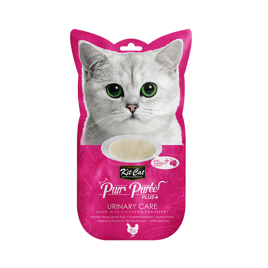 Kit Cat Purr Puree Plus Cat Treat - Chicken & Cranberry Urinary Care 4x15g - Maokids Pet