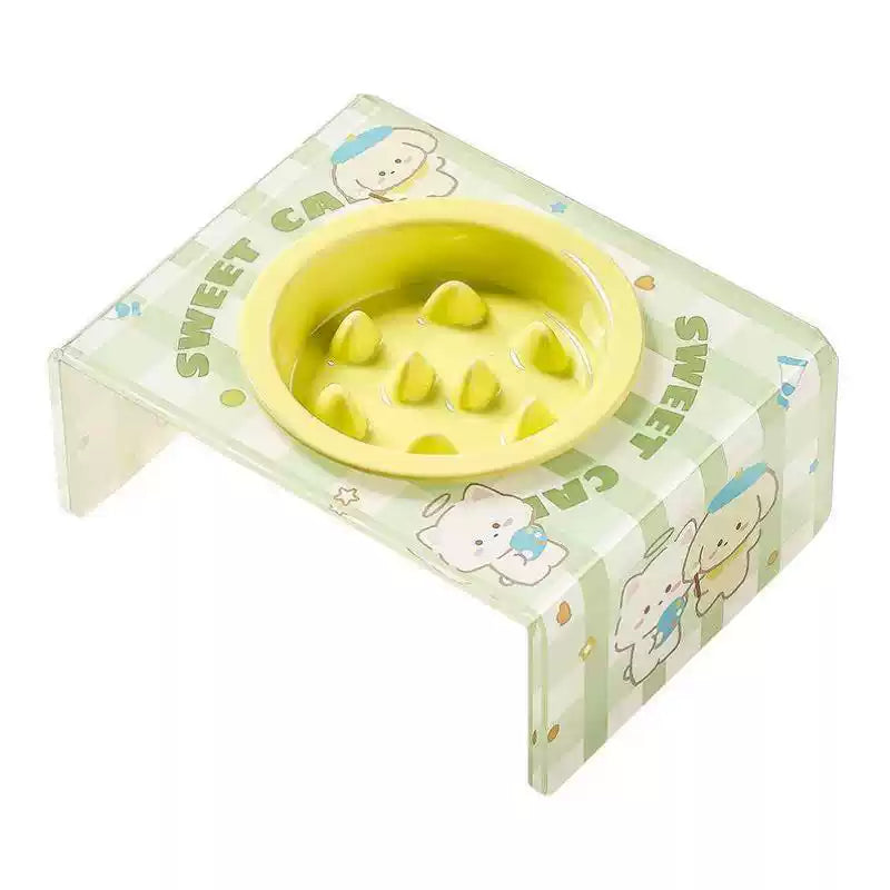 Sweet Cat Ceramic Slow Feeder Bowl with Stand - 4 Colours