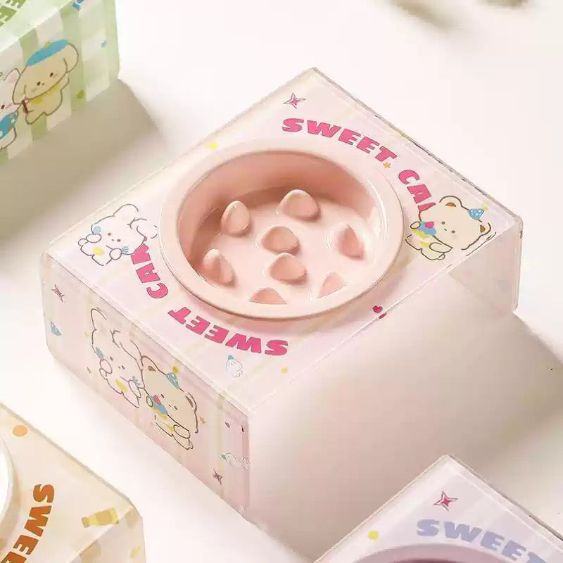 Sweet Cat Ceramic Slow Feeder Bowl with Stand - 4 Colours
