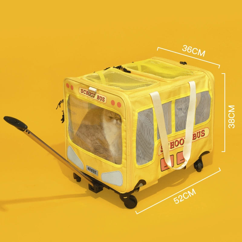Purlab School Bus Luggage Trolley - Dual-Compartment Pet Carrier - Maokids Pet