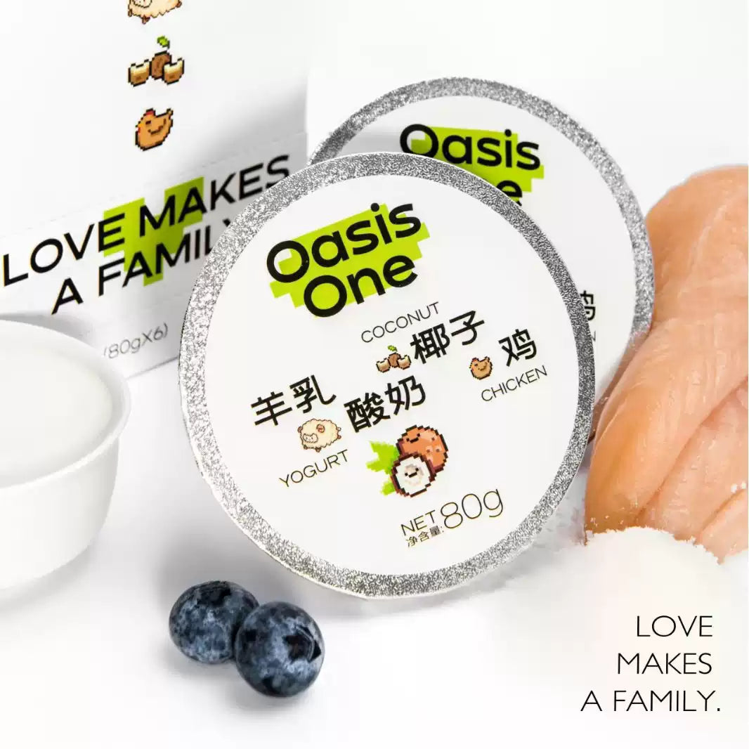 OasisOne 酸奶羊乳椰子鸡 犬猫通用 一盒80g*6杯入
