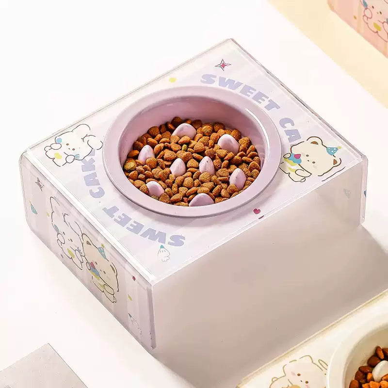 Sweet Cat Ceramic Slow Feeder Bowl with Stand - 4 Colours
