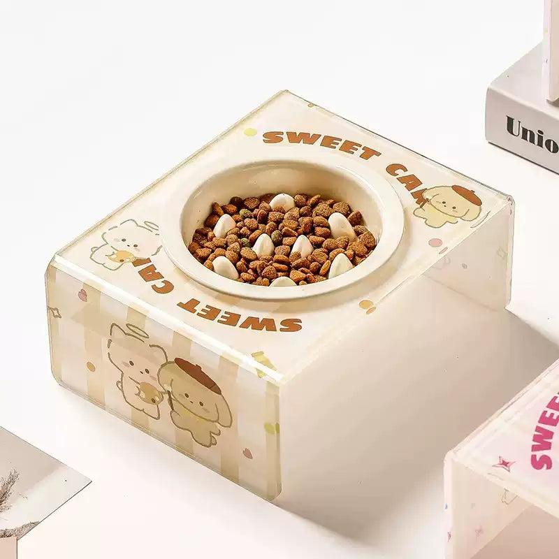 Sweet Cat Ceramic Slow Feeder Bowl with Stand