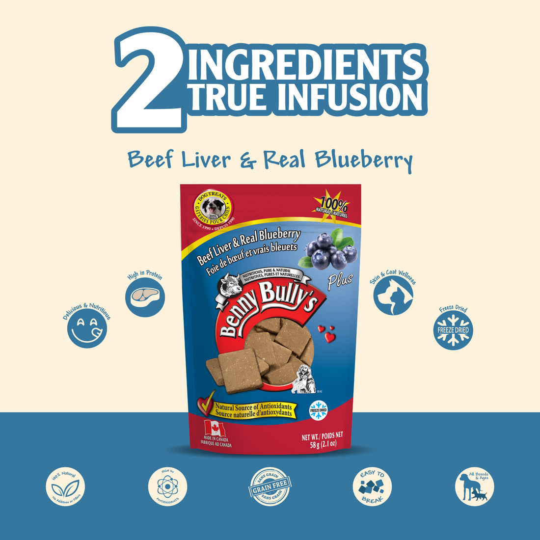 Benny Bullys Beef Liver Plus Blueberry Dog Treat - 58g