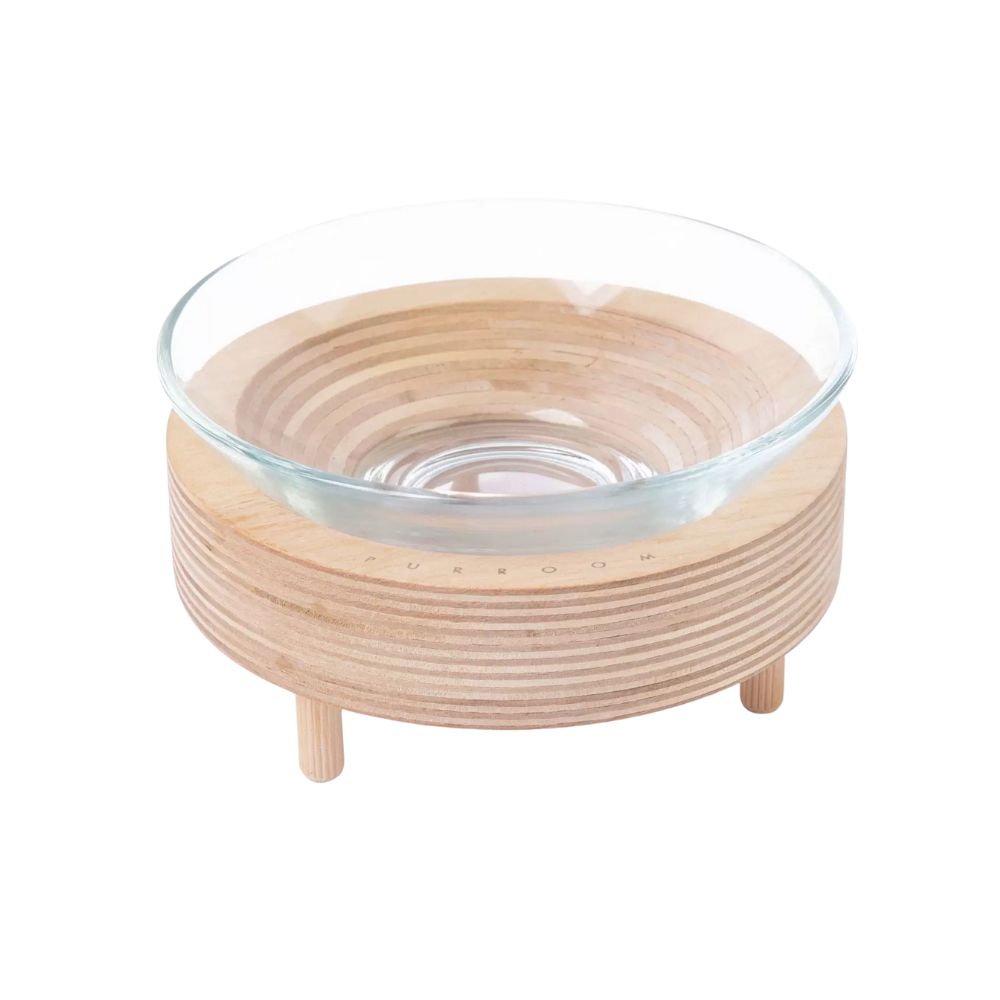 Purroom Glass Bowl With Wood Stand