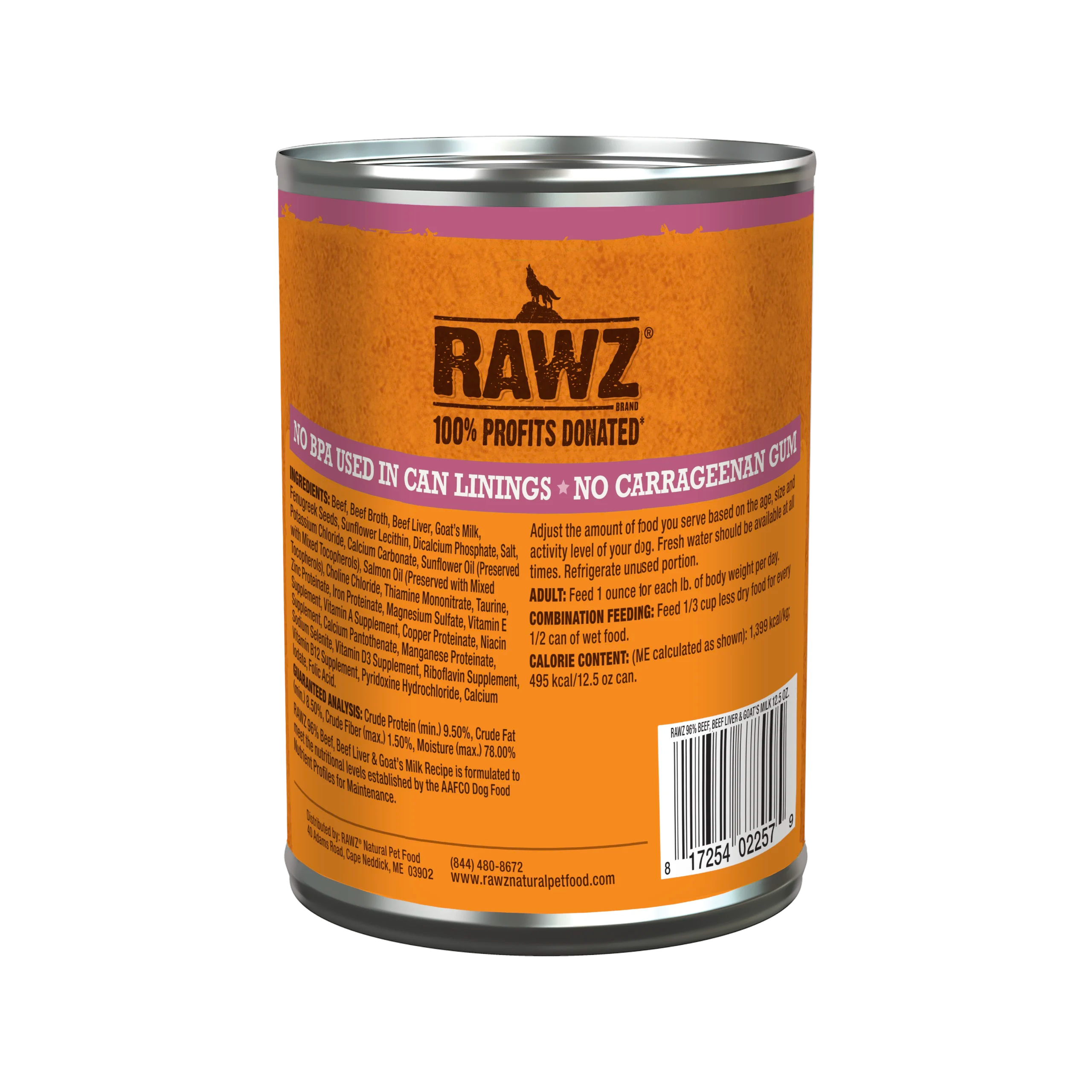 Rawz with Goat Milk 96% Beef & Beef Liver Canned Dog Food - 12.5oz