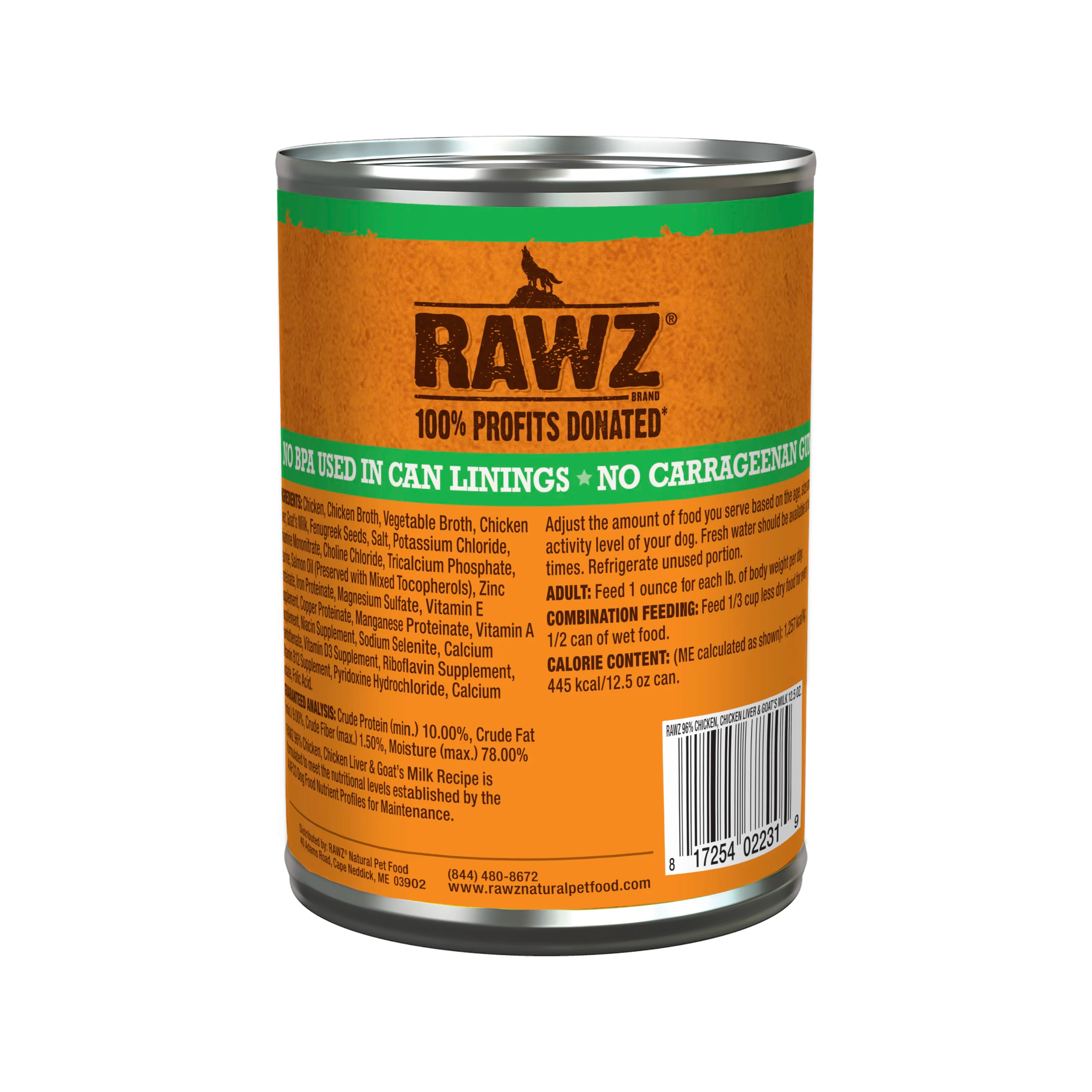 Rawz with Goat Milk 96% Chicken & Chicken Liver Canned Dog Food - 12.5oz