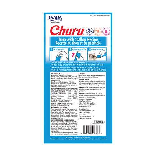 Inaba Churu Purées Cat Treat - Tuna with Scallop Recipe - Maokids Pet