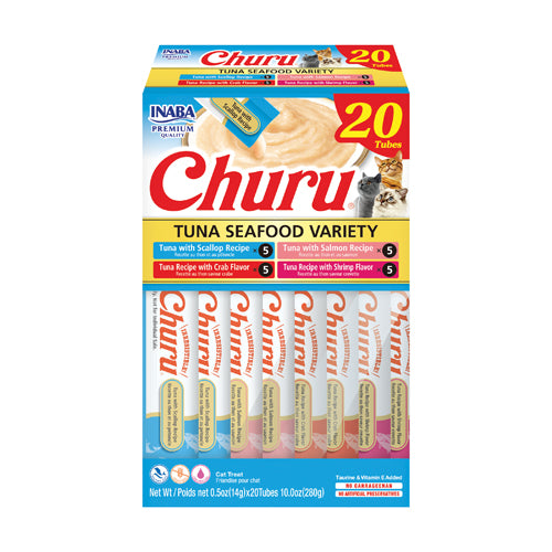 Inaba Churu Purées Cat Treat - 20 ct Tuna & Seafood Variety Box - Maokids Pet
