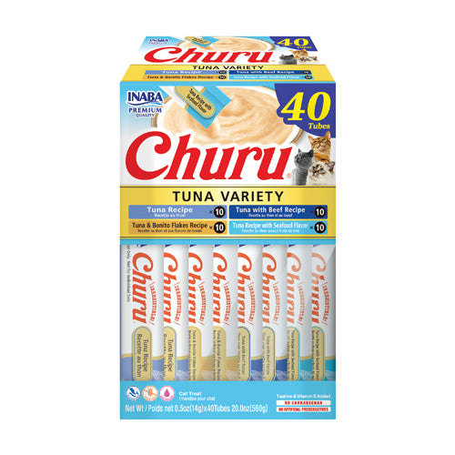 Inaba Churu Purées Cat Treat - 40 ct Tuna Variety Box - Maokids Pet