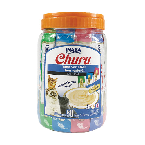 Inaba Churu Purées Cat Treat - 50 ct Tuna Variety Jar - Maokids Pet