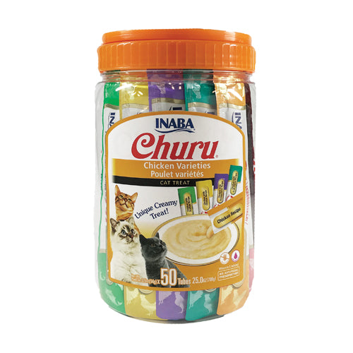 Inaba Churu Purées Cat Treat - 50 ct Chicken Variety Jar - Maokids Pet