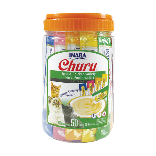 Inaba Churu Purées Cat Treat - 50 ct Tuna and Chicken Variety Jar - Maokids Pet