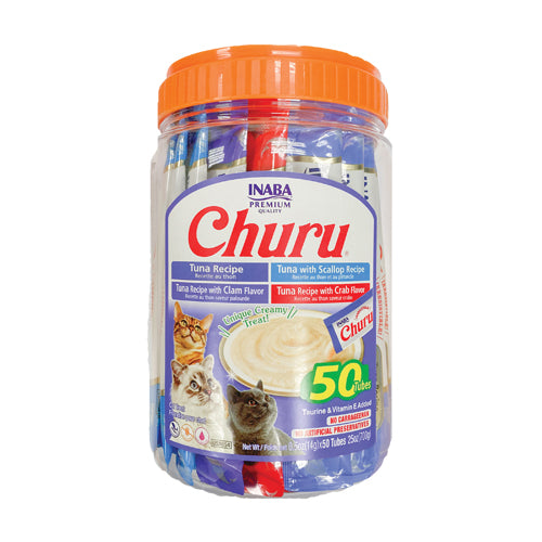 Inaba Churu Purées Cat Treat - 50 ct Tuna & Seafood Variety Jar - Maokids Pet