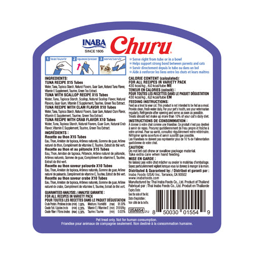 Inaba Churu Purées Cat Treat - 50 ct Tuna & Seafood Variety Jar - Maokids Pet