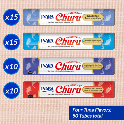 Inaba Churu Purées Cat Treat - 50 ct Tuna & Seafood Variety Jar - Maokids Pet