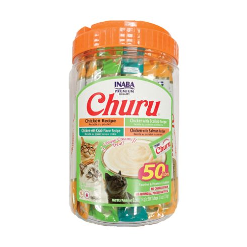 Inaba Churu Purées Cat Treat - 50 ct Chicken & Seafood Variety Jar - Maokids Pet