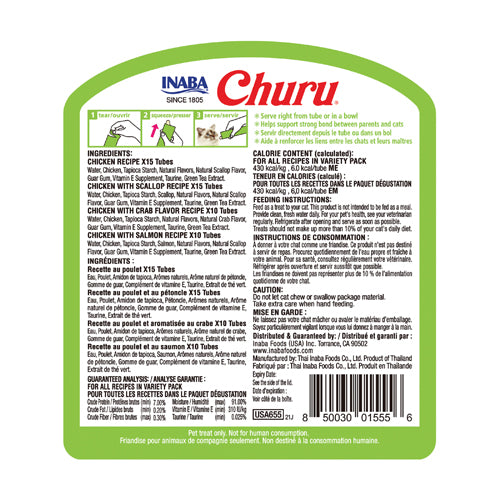 Inaba Churu Purées Cat Treat - 50 ct Chicken & Seafood Variety Jar - Maokids Pet