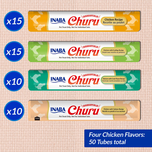 Inaba Churu Purées Cat Treat - 50 ct Chicken & Seafood Variety Jar - Maokids Pet